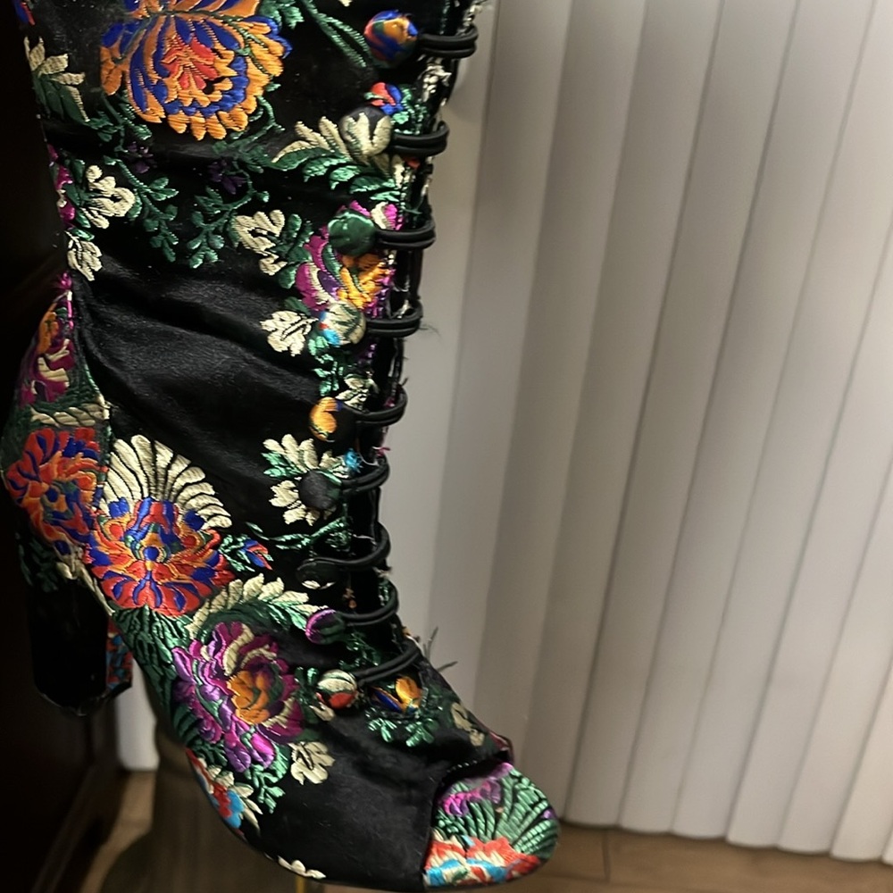 Black Lace Up Boots with Intricate Design